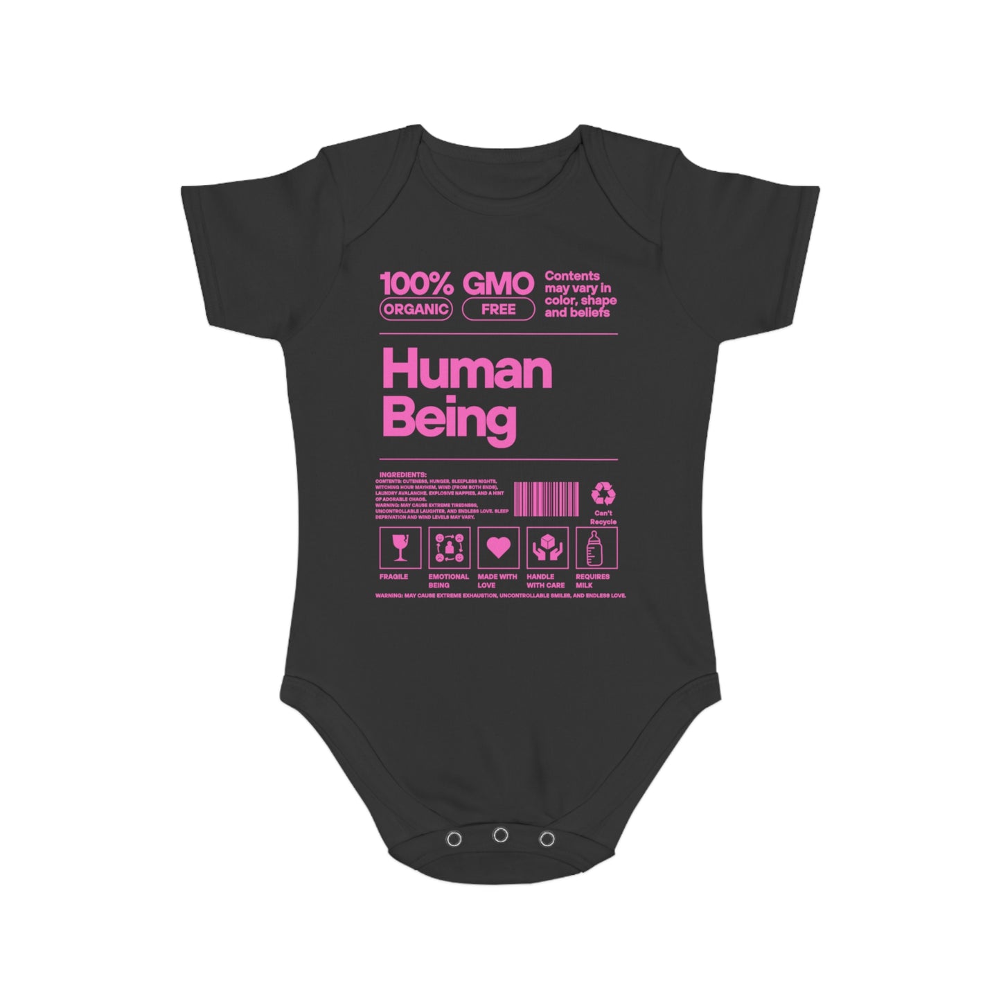 Novelty human being label Short Sleeve Baby Bodysuit
