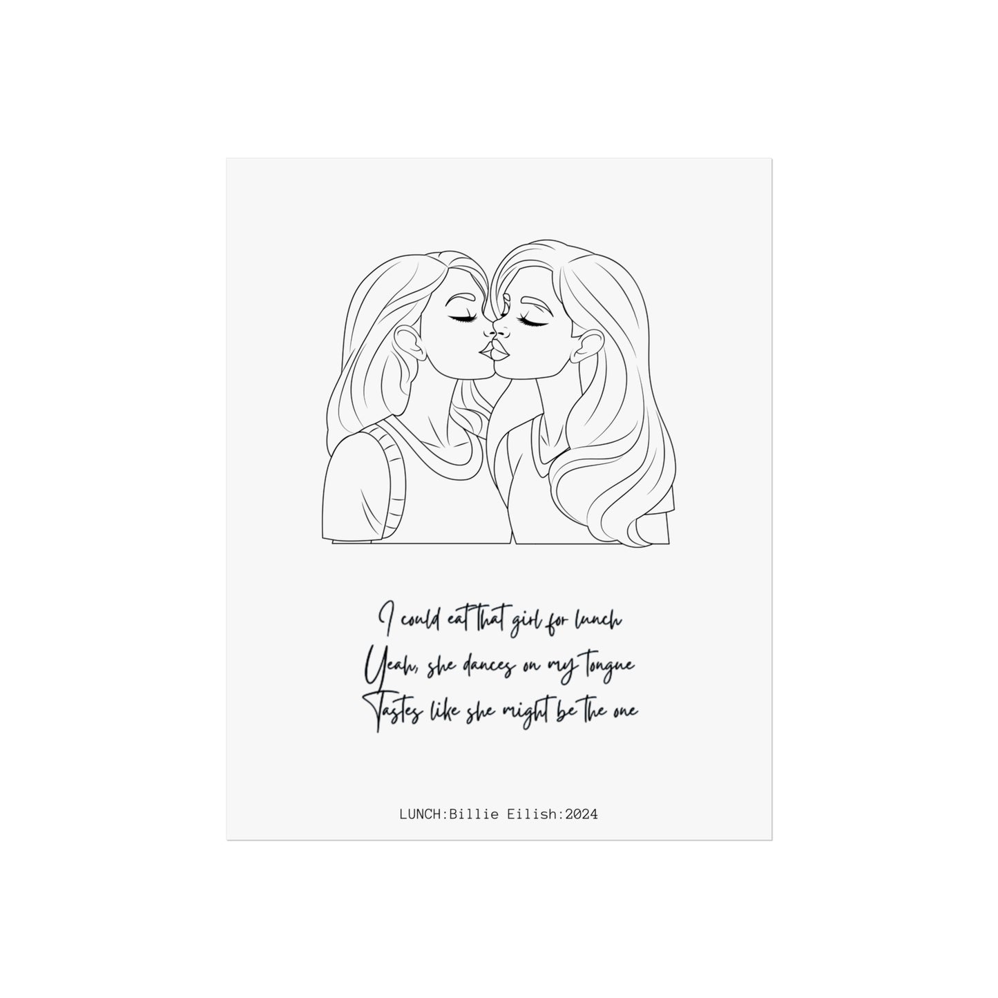 LUNCH Lesbian kiss art lyric Playful Fine Art Poster - Cheeky Kiss Design