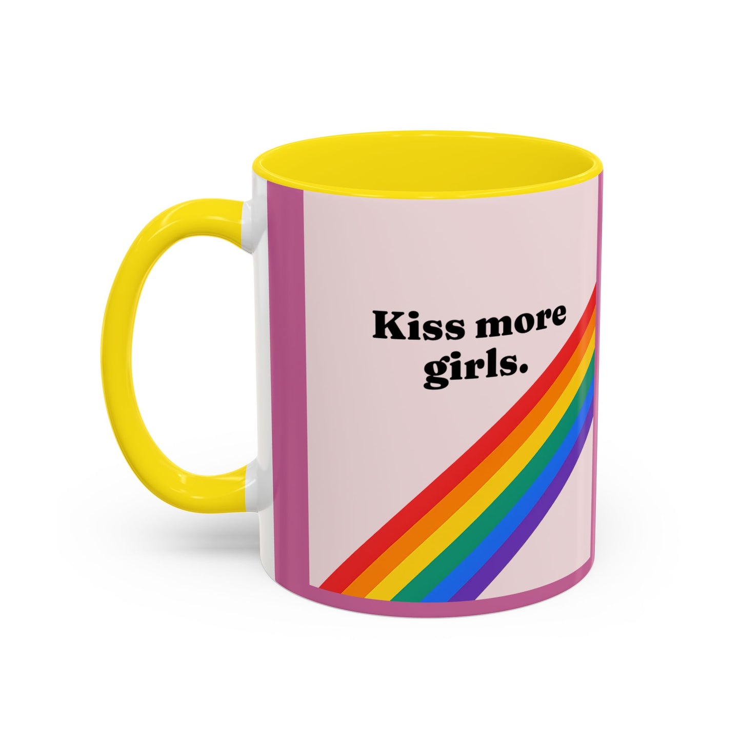 LGBT kiss girls Rainbow & Cherry Accent Coffee Mug - 11oz & 15oz