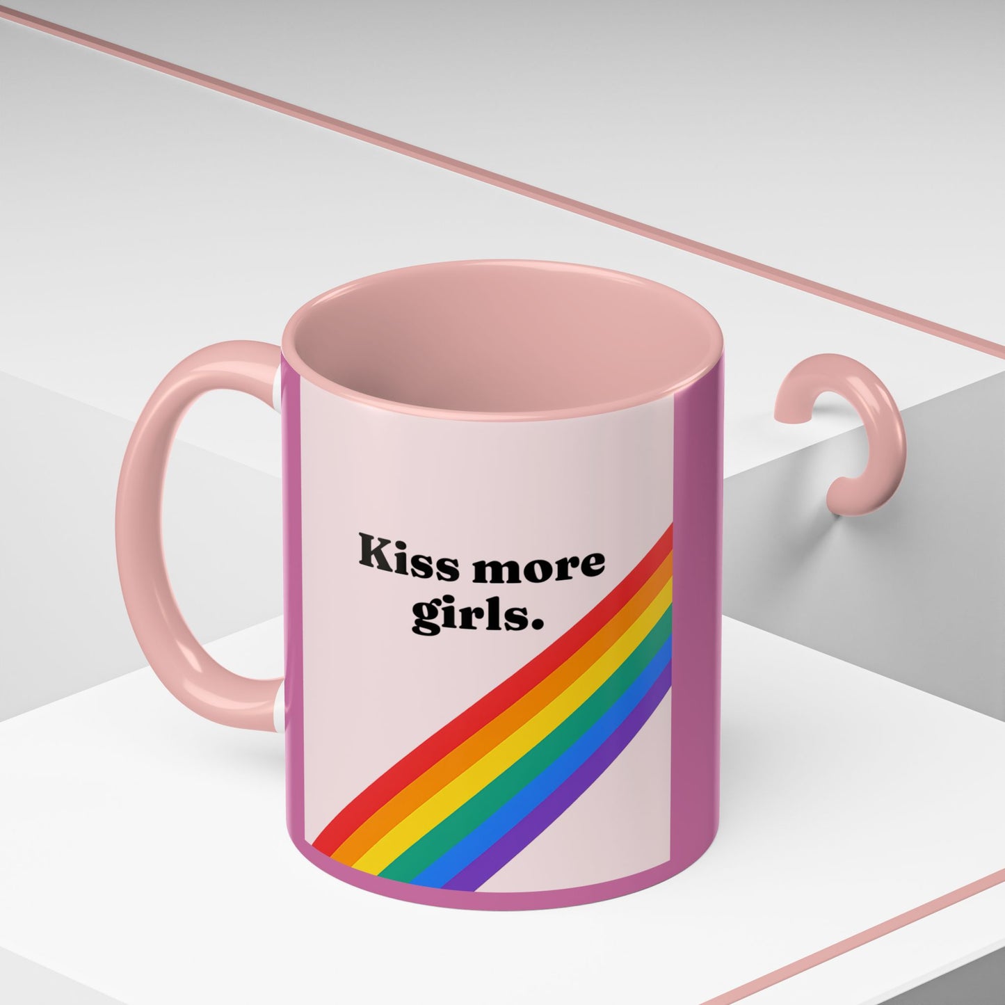 LGBT kiss girls Rainbow & Cherry Accent Coffee Mug - 11oz & 15oz