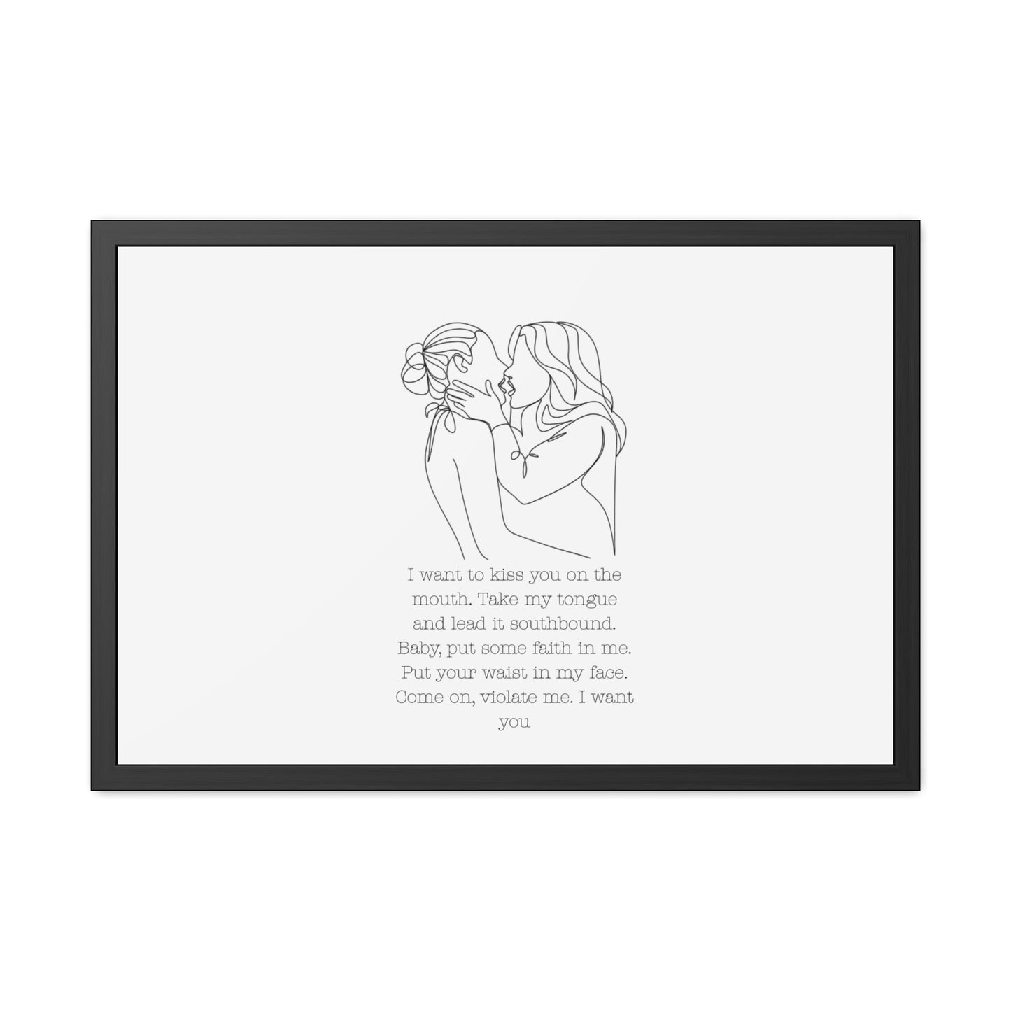 Two Girls Kissing Romantic Framed Poster with Passionate Quote Lesbian