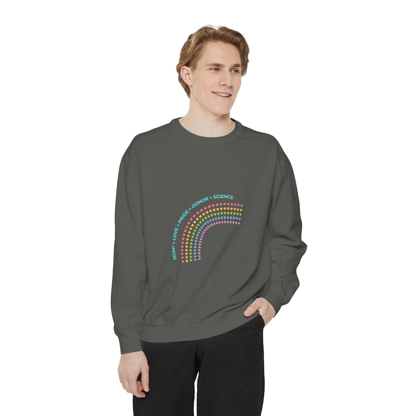 PRIDE MUMS2 Dot Rainbow Sweatshirt, Unisex Garment-Dyed Sweatshirt, Cozy Layering Piece, Perfect for Science Lovers, Gift for LGBTQ+ Ally