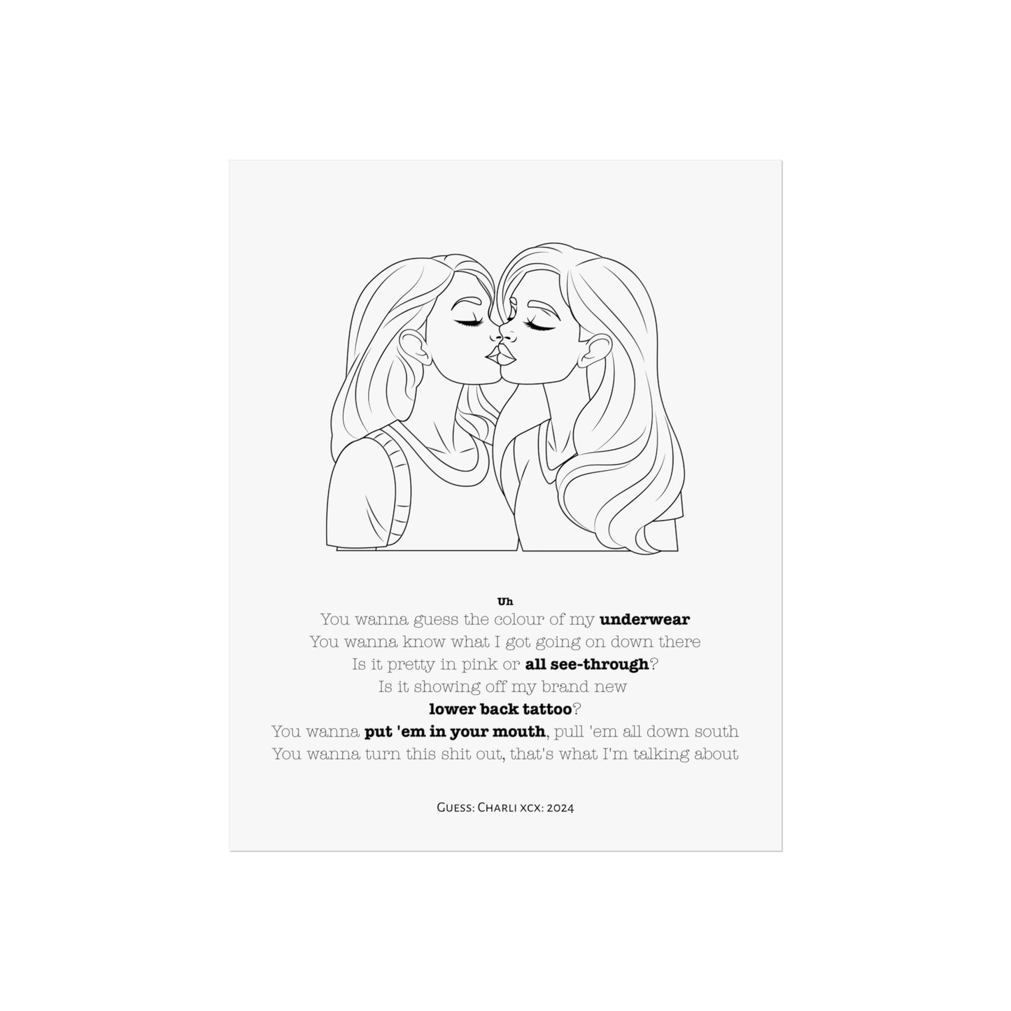 Lesbian kiss art Charli xcx lyric Playful Fine Art Poster - Cheeky Kiss Design
