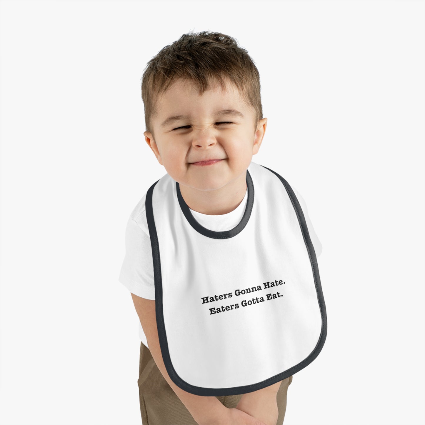 Funny Baby Bib - 'Haters Gonna Hate, Eaters Gotta Eat' Contrast Trim Jersey Bib