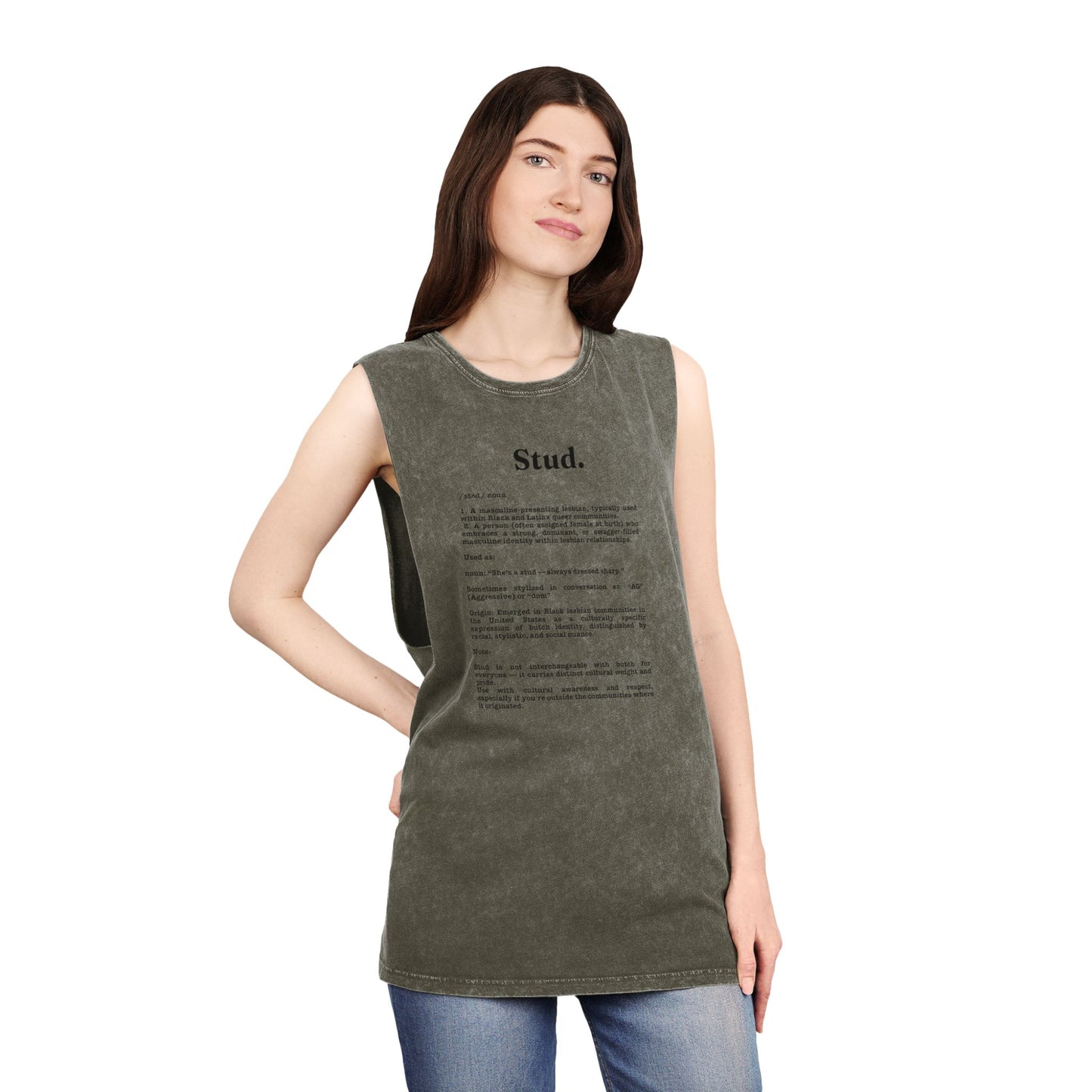 Stud lesbian Tank Top - Casual Cool Vibes with 'Stud.' Text Design