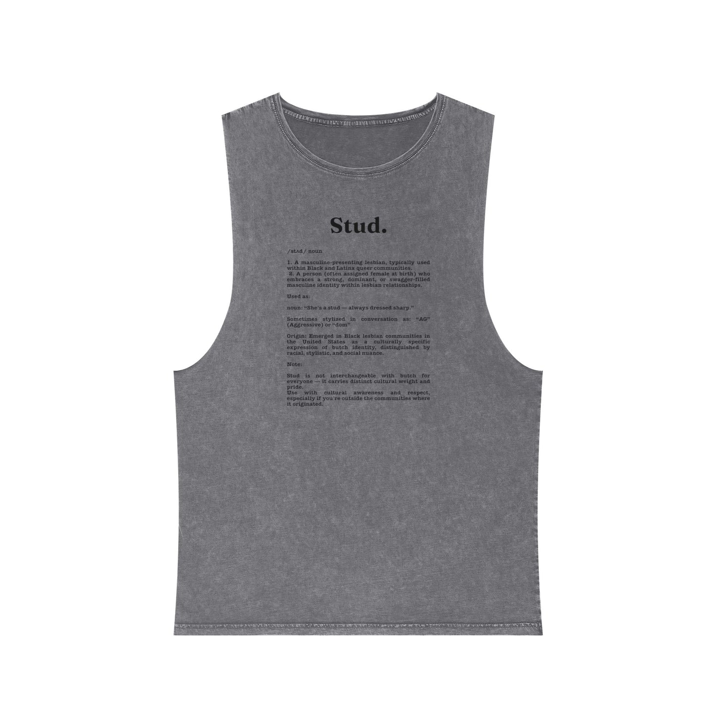 Stud lesbian Tank Top - Casual Cool Vibes with 'Stud.' Text Design
