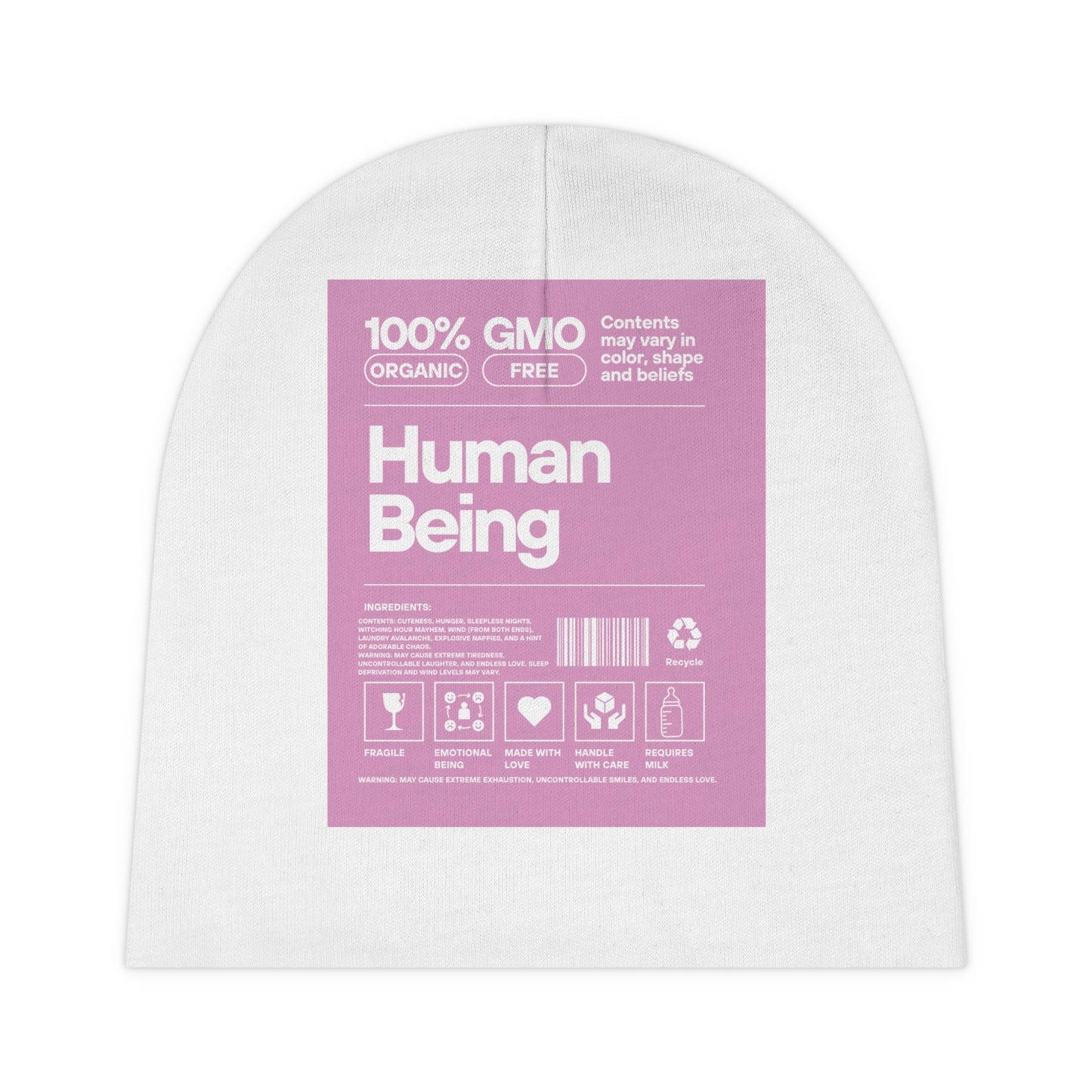 Organic Baby Beanie - 'Human Being label' Print - Perfect Gift for New Parents