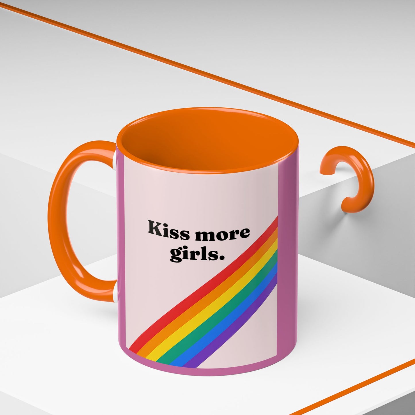LGBT kiss girls Rainbow & Cherry Accent Coffee Mug - 11oz & 15oz