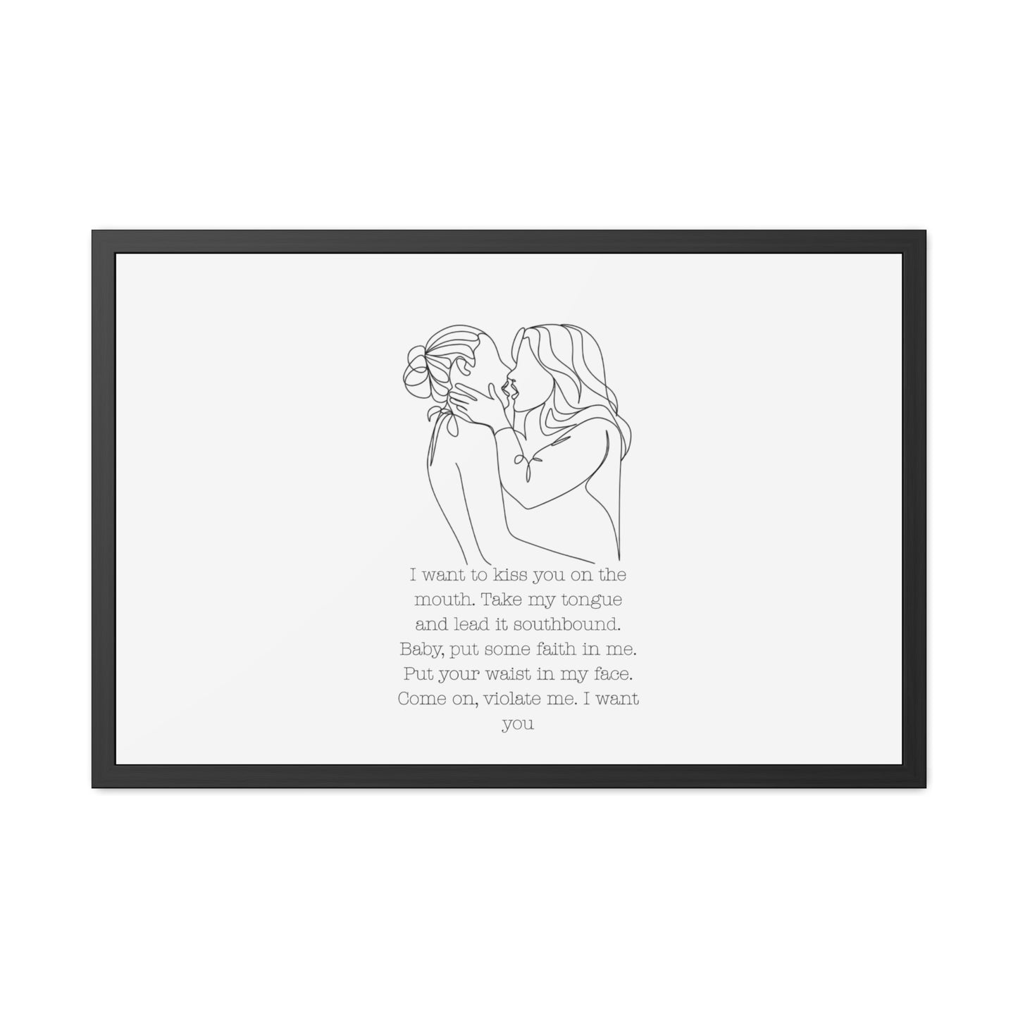 Two Girls Kissing Romantic Framed Poster with Passionate Quote Lesbian