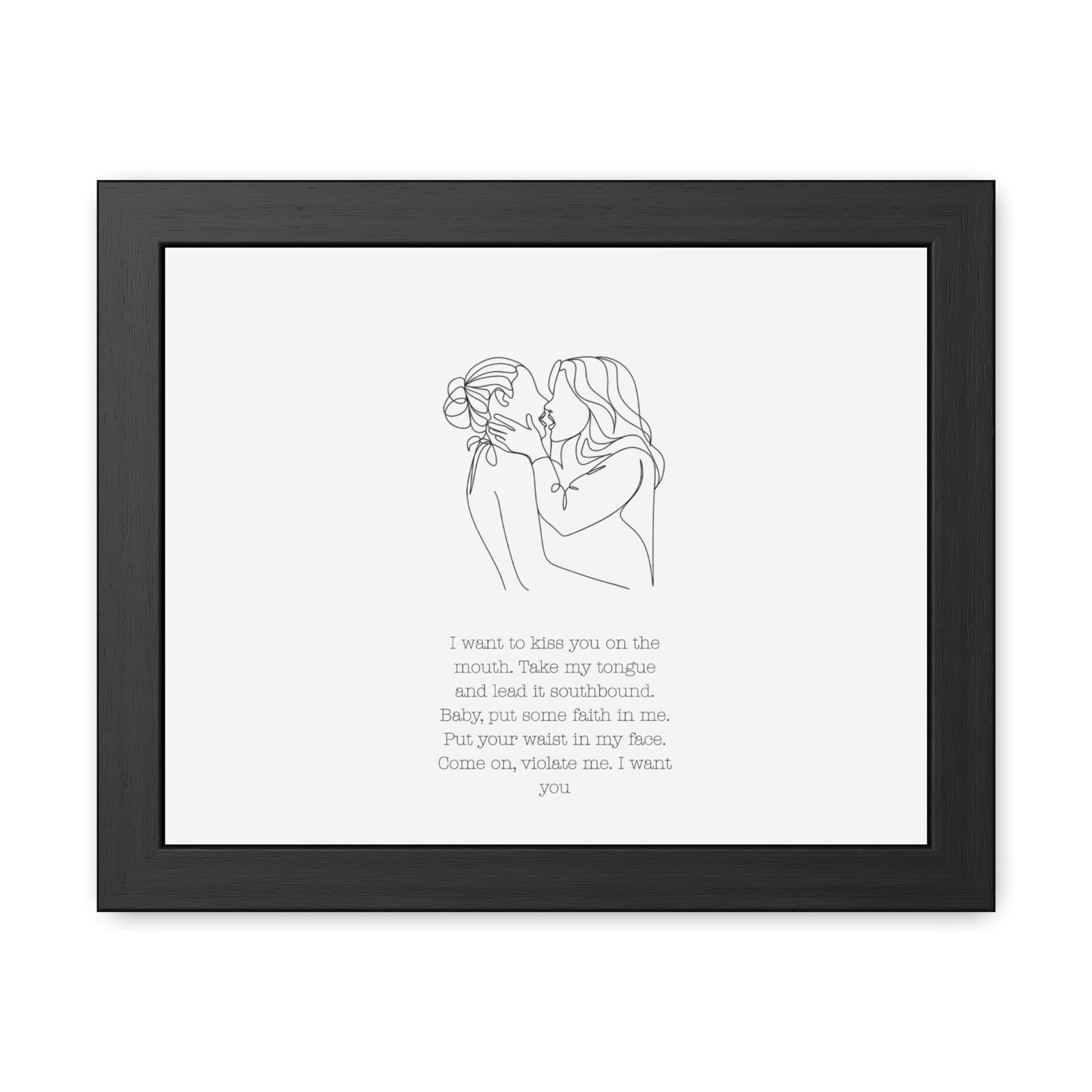 Two Girls Kissing Romantic Framed Poster with Passionate Quote Lesbian
