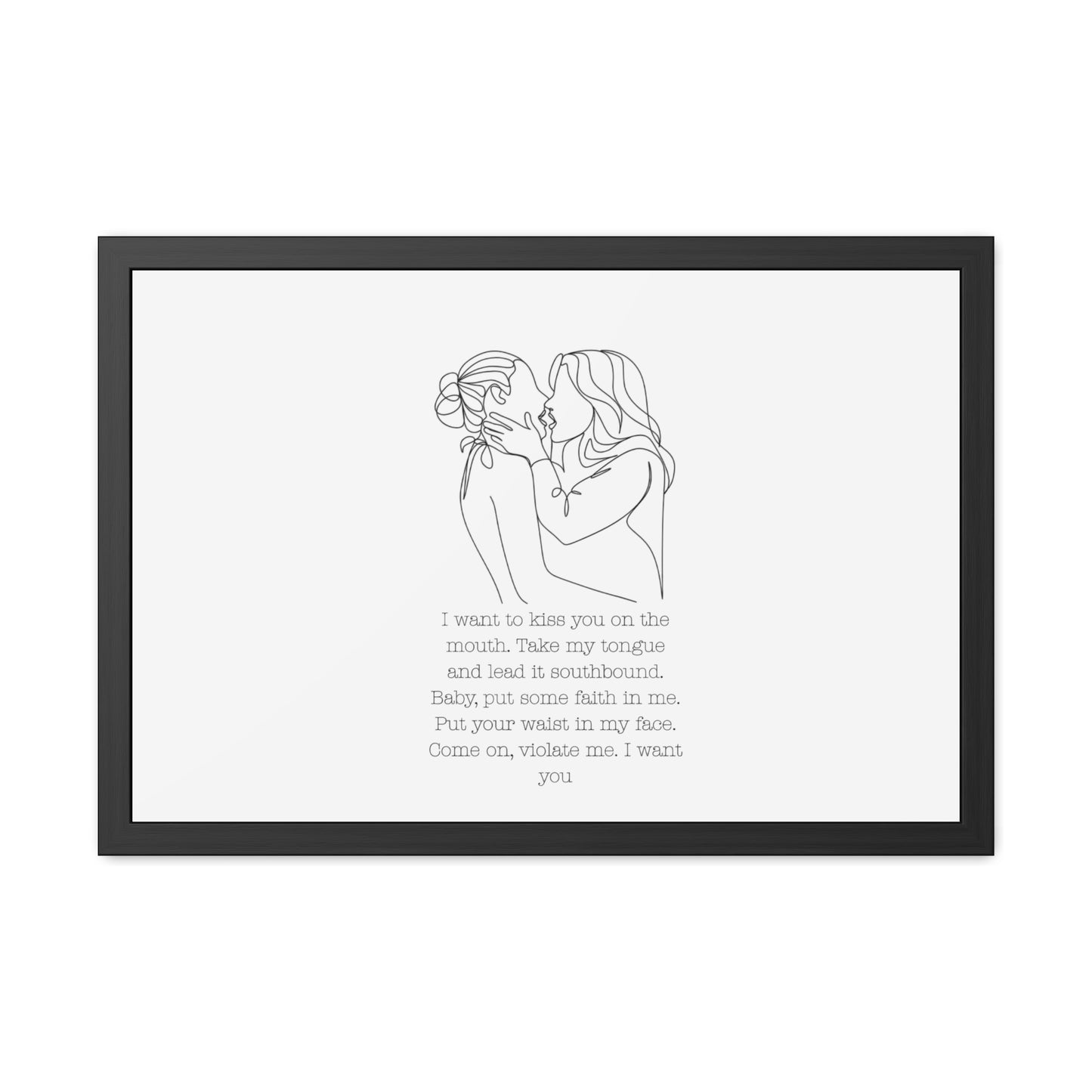 Two Girls Kissing Romantic Framed Poster with Passionate Quote Lesbian
