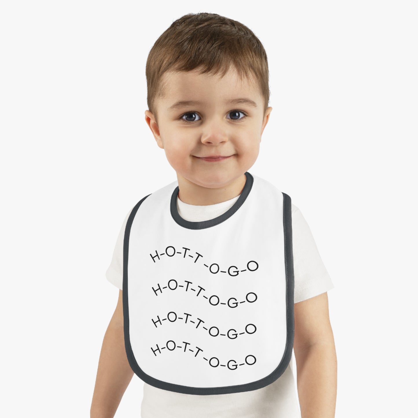 Cute Contrast Trim Baby Bib - Fun 'H-O-T-T-O-G-O' Design for Mealtime