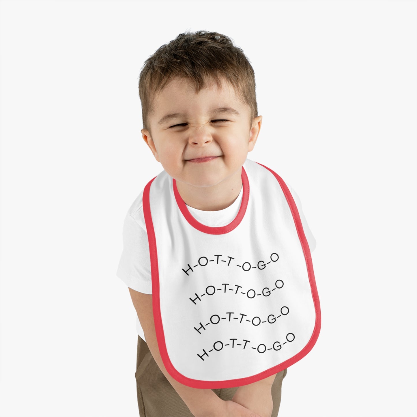 Cute Contrast Trim Baby Bib - Fun 'H-O-T-T-O-G-O' Design for Mealtime