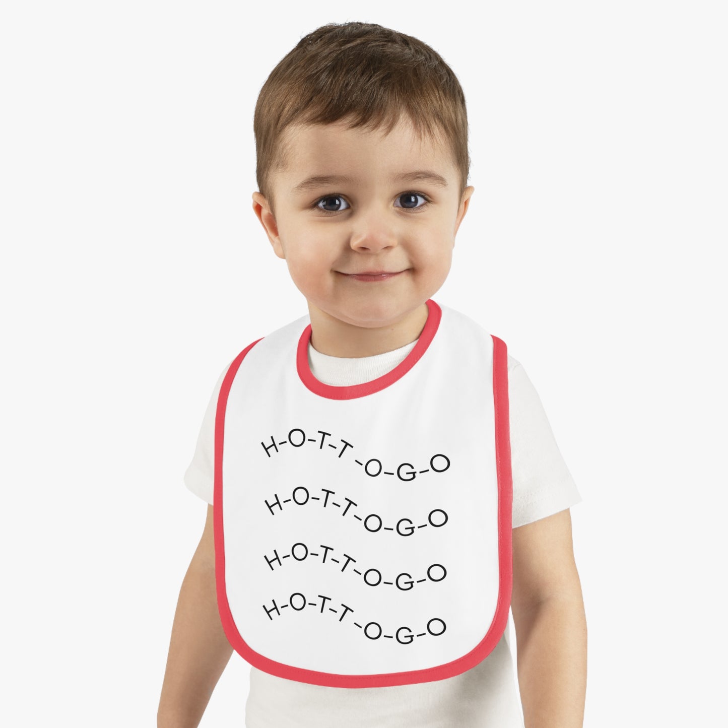 Cute Contrast Trim Baby Bib - Fun 'H-O-T-T-O-G-O' Design for Mealtime