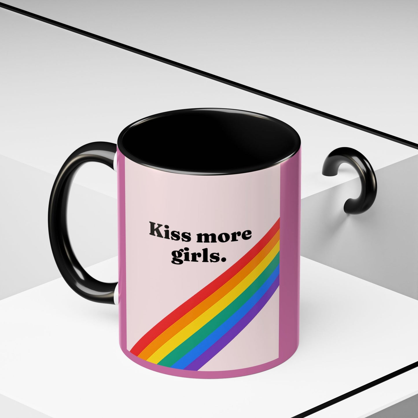 LGBT kiss girls Rainbow & Cherry Accent Coffee Mug - 11oz & 15oz