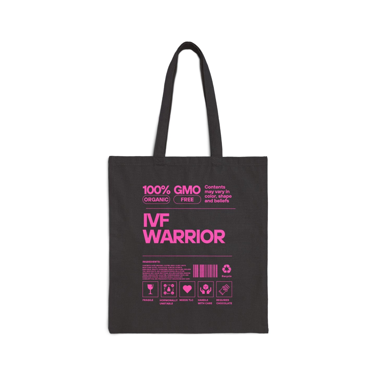 IVF Warrior Cotton Canvas Tote Bag, Infertility Awareness Gift, TTC Supportive Reusable Shopping Bag, Fertility Treatment Advocacy Purse,