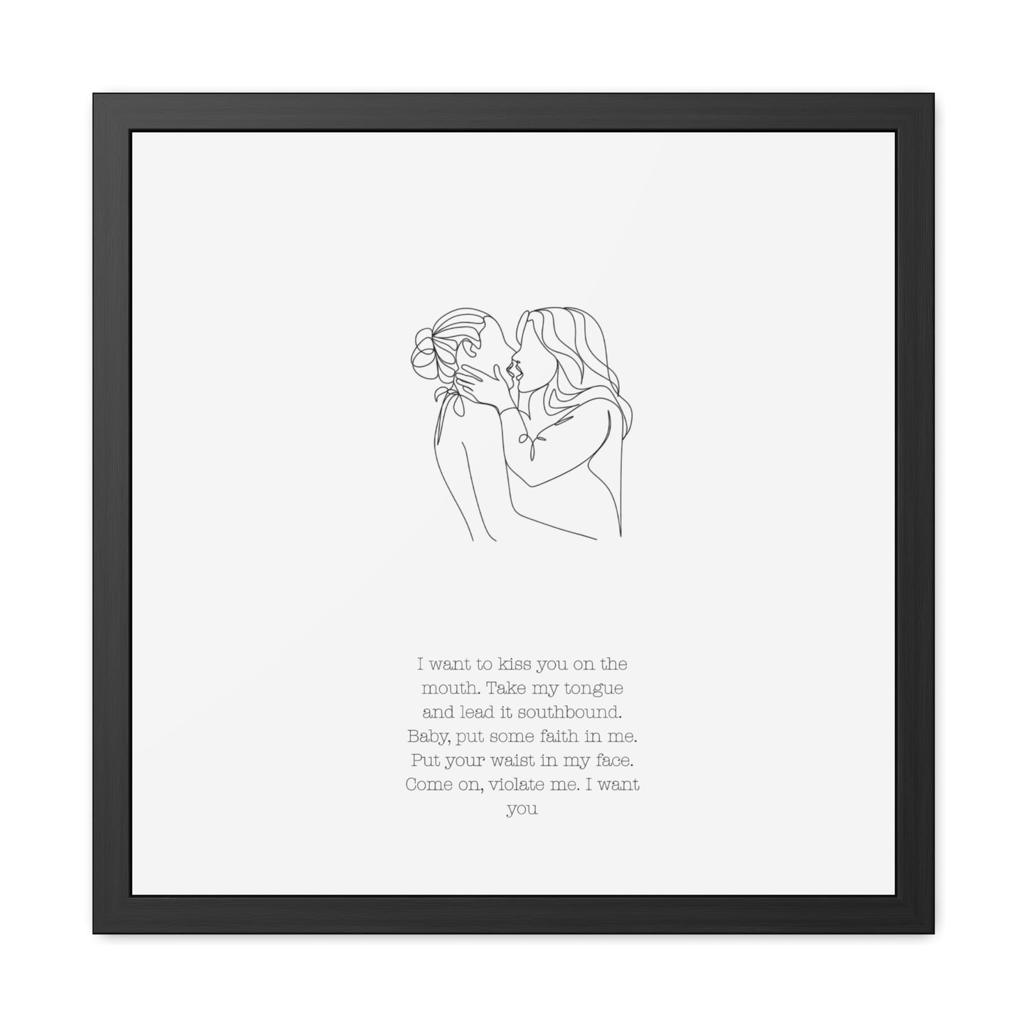 Two Girls Kissing Romantic Framed Poster with Passionate Quote Lesbian