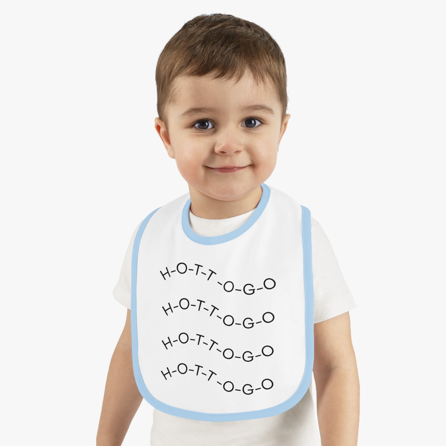 Cute Contrast Trim Baby Bib - Fun 'H-O-T-T-O-G-O' Design for Mealtime
