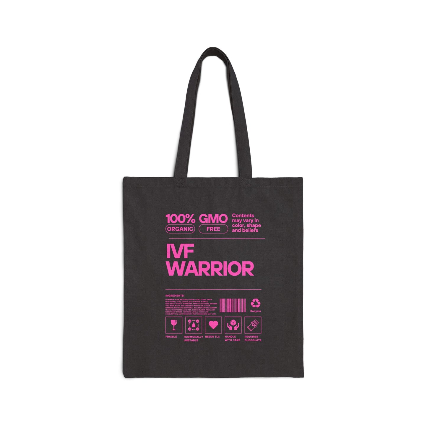IVF Warrior Cotton Canvas Tote Bag, Infertility Awareness Gift, TTC Supportive Reusable Shopping Bag, Fertility Treatment Advocacy Purse,