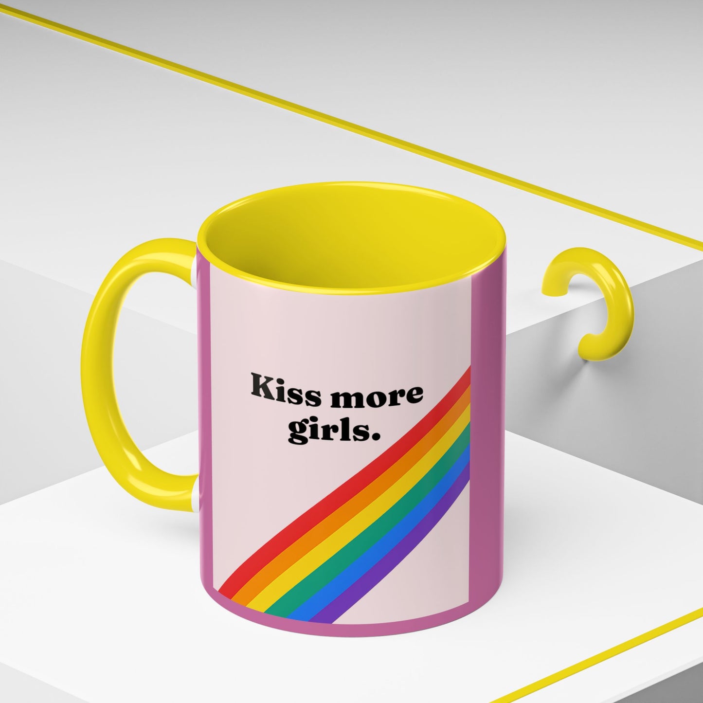 LGBT kiss girls Rainbow & Cherry Accent Coffee Mug - 11oz & 15oz