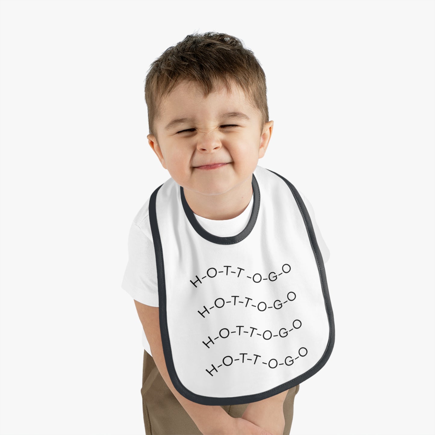 Cute Contrast Trim Baby Bib - Fun 'H-O-T-T-O-G-O' Design for Mealtime