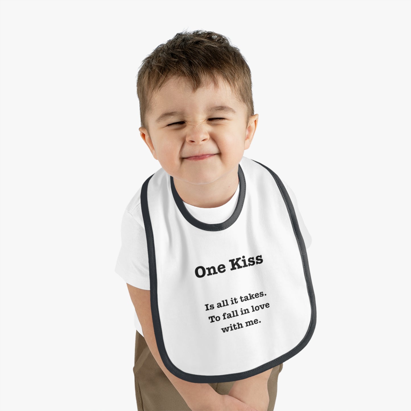 Cute Baby Bib - 'One Kiss' Inspirational Baby Bib for New Parents