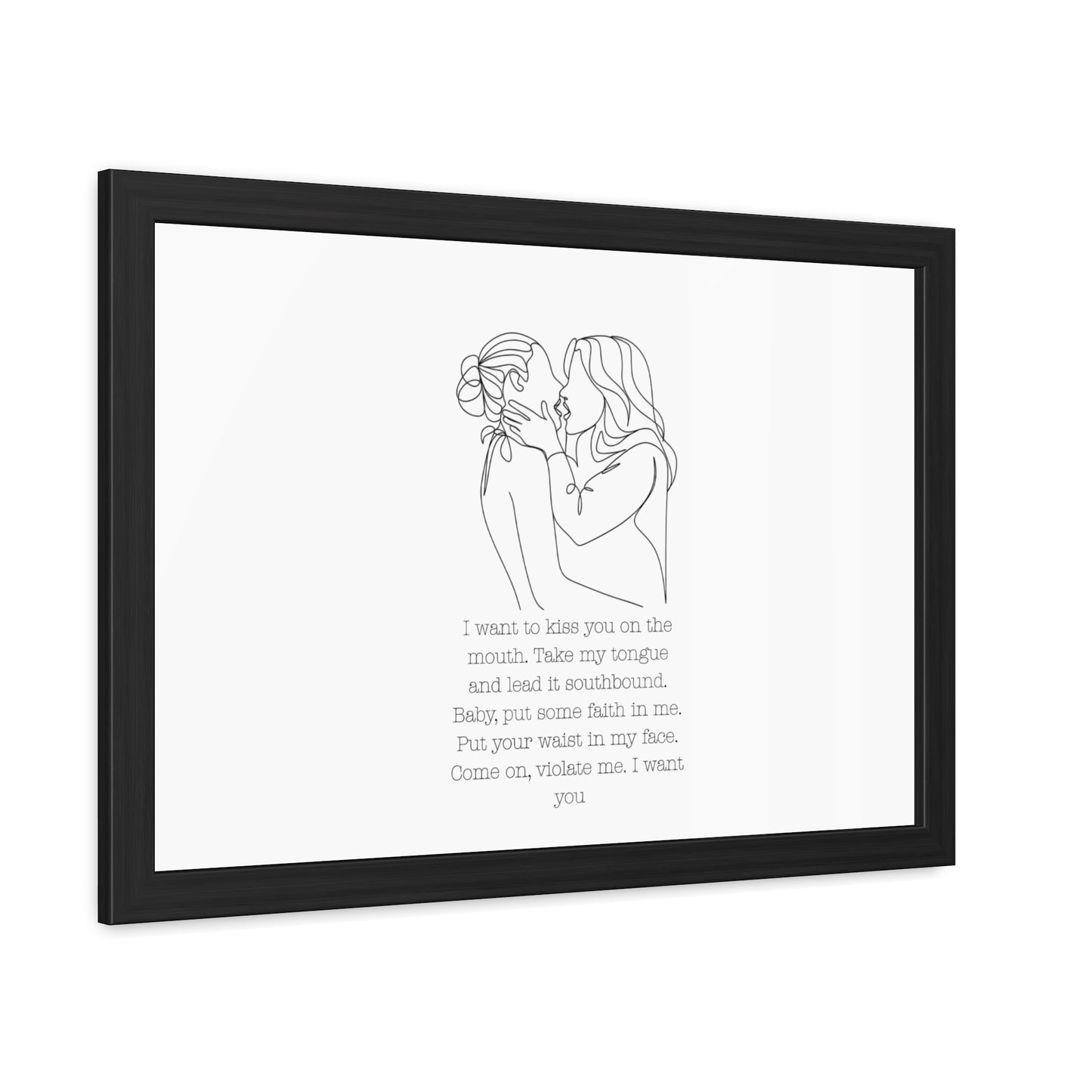 Two Girls Kissing Romantic Framed Poster with Passionate Quote Lesbian