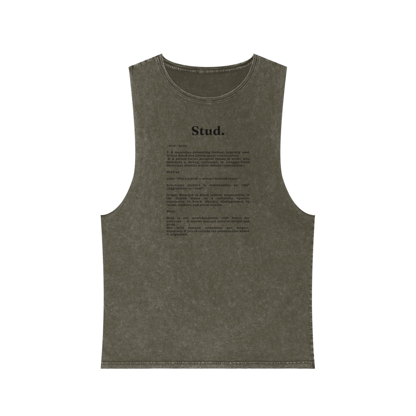 Stud lesbian Tank Top - Casual Cool Vibes with 'Stud.' Text Design