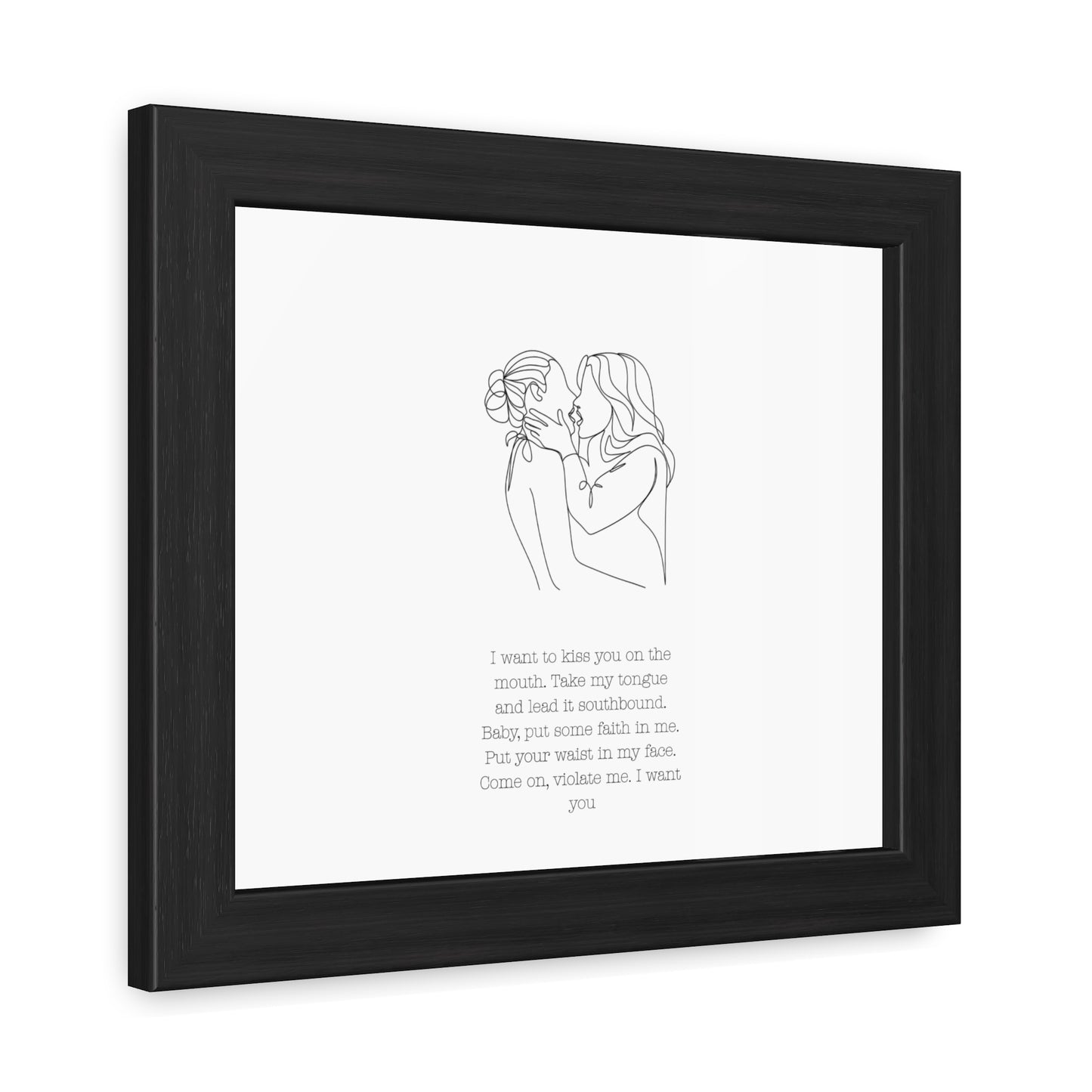 Two Girls Kissing Romantic Framed Poster with Passionate Quote Lesbian