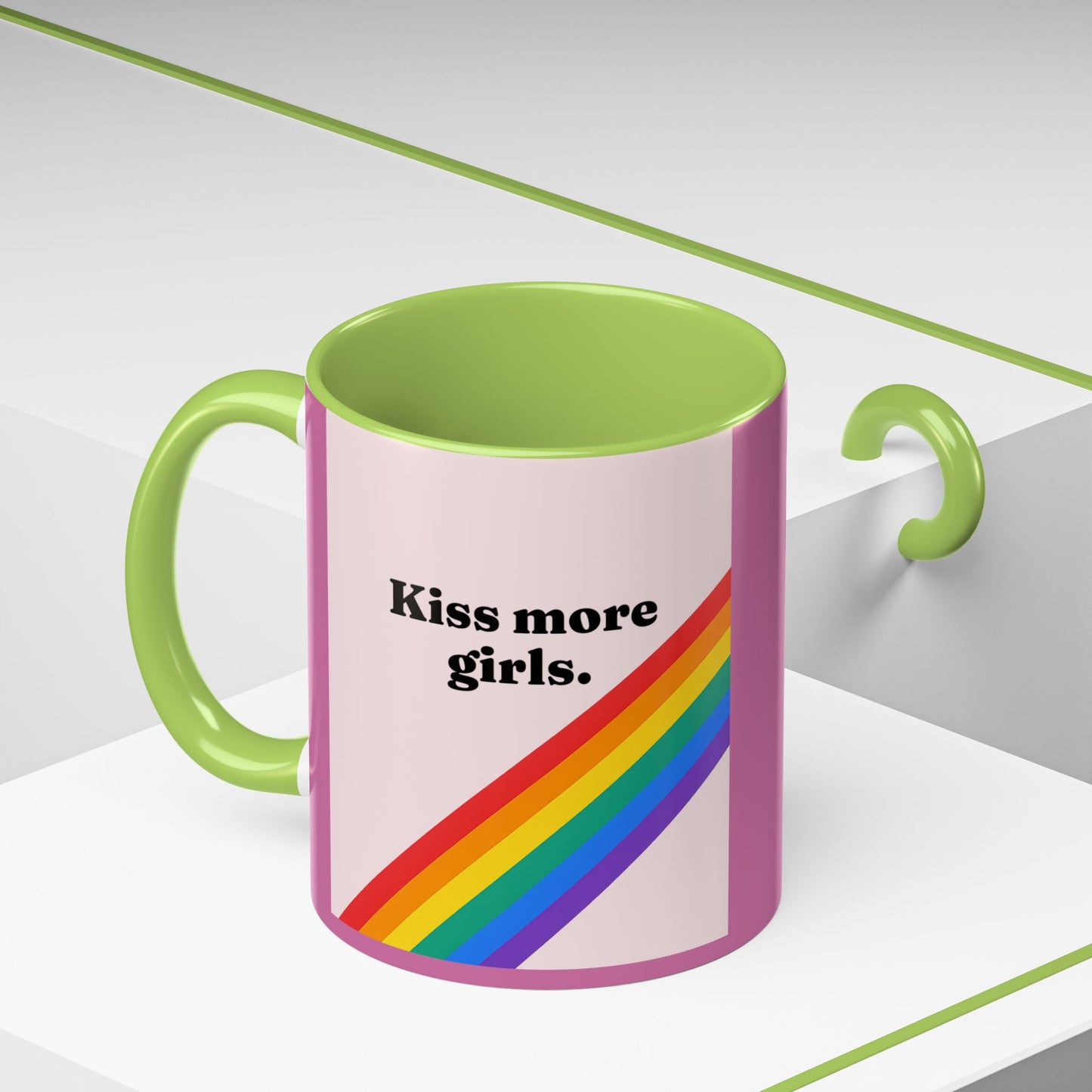 LGBT kiss girls Rainbow & Cherry Accent Coffee Mug - 11oz & 15oz