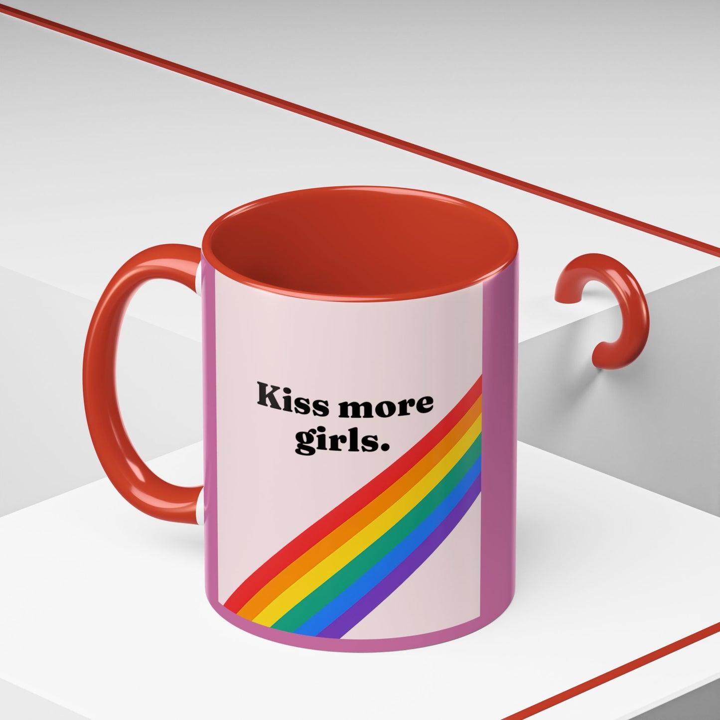 LGBT kiss girls Rainbow & Cherry Accent Coffee Mug - 11oz & 15oz