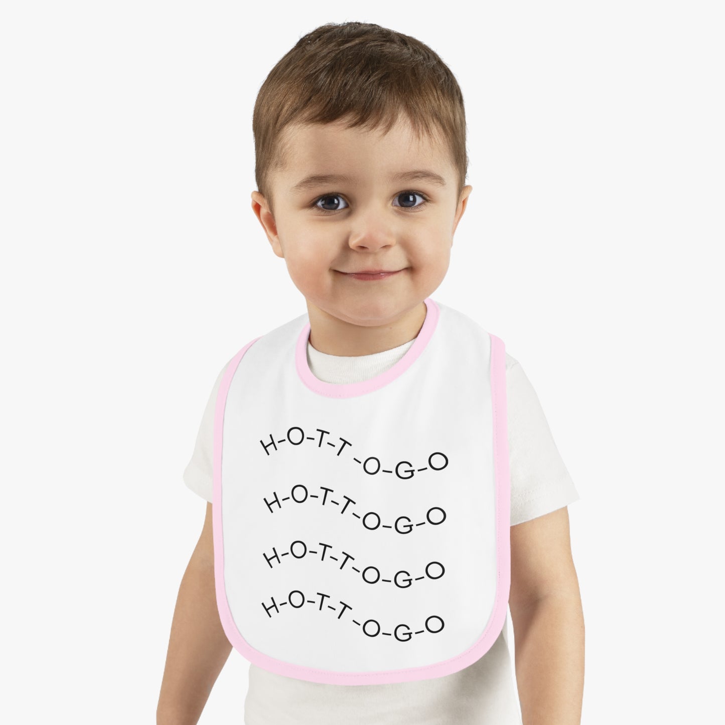 Cute Contrast Trim Baby Bib - Fun 'H-O-T-T-O-G-O' Design for Mealtime