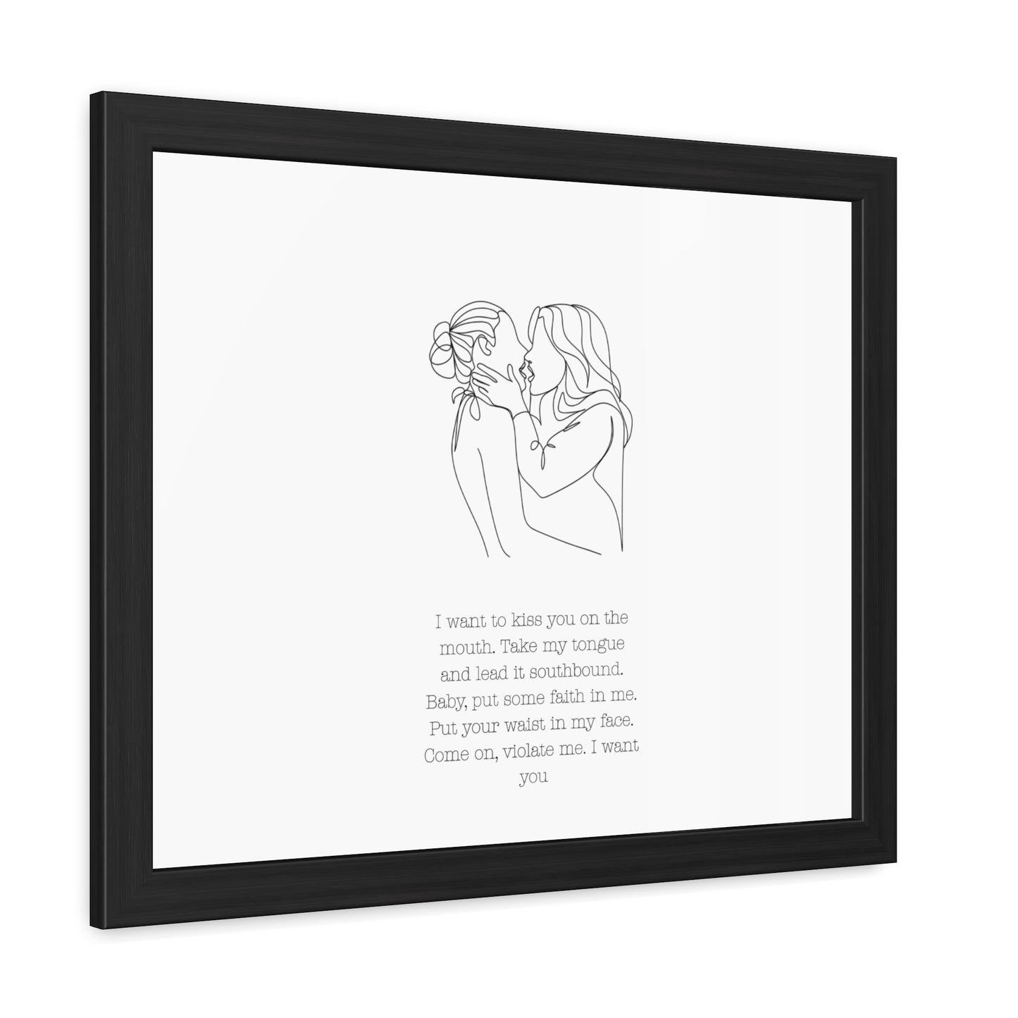 Two Girls Kissing Romantic Framed Poster with Passionate Quote Lesbian