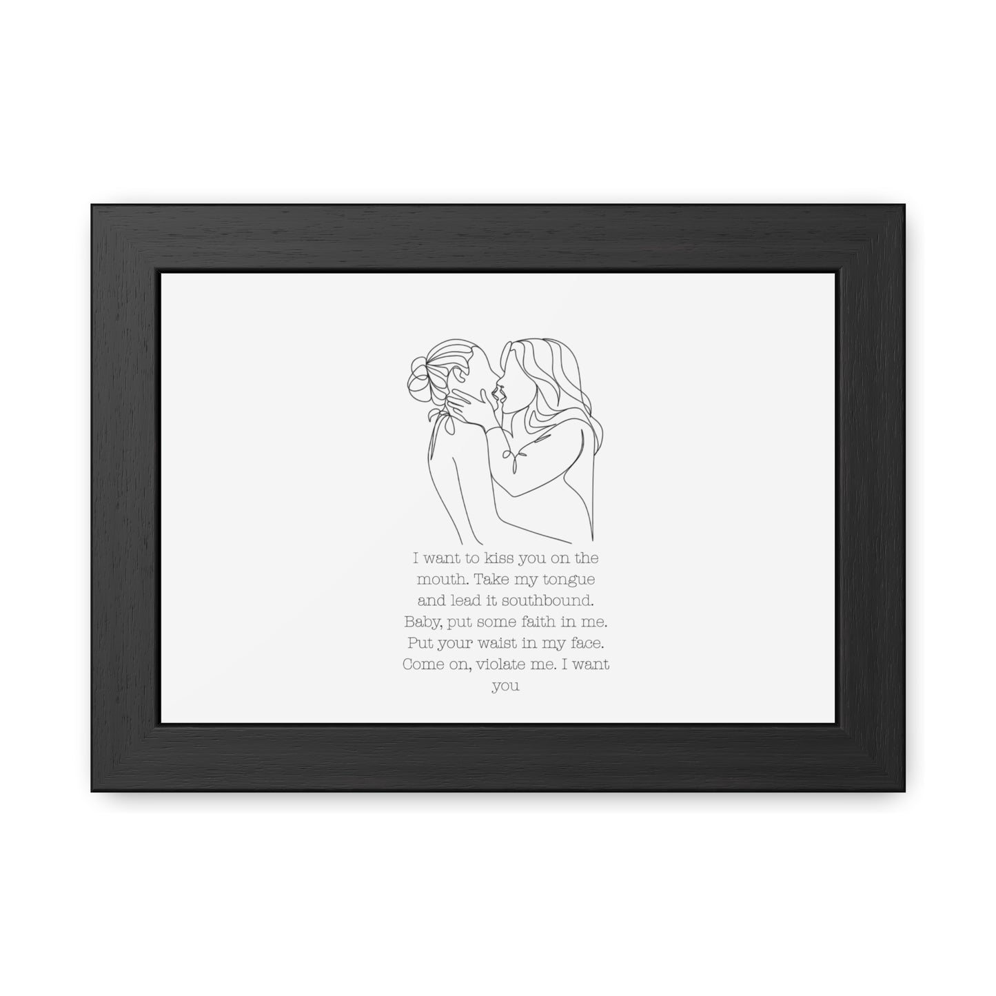 Two Girls Kissing Romantic Framed Poster with Passionate Quote Lesbian