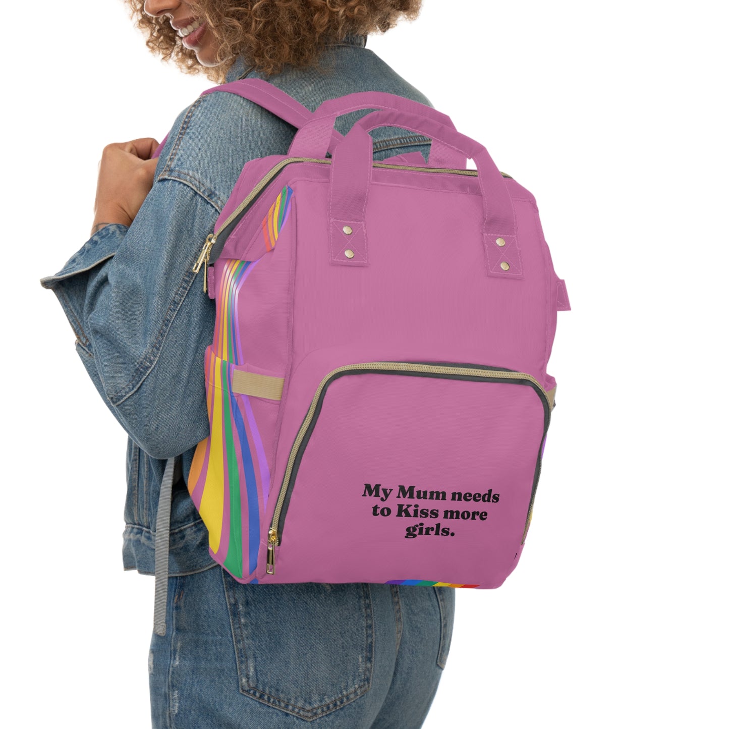 Gay Mum Diaper Backpack with Fun Warning Design