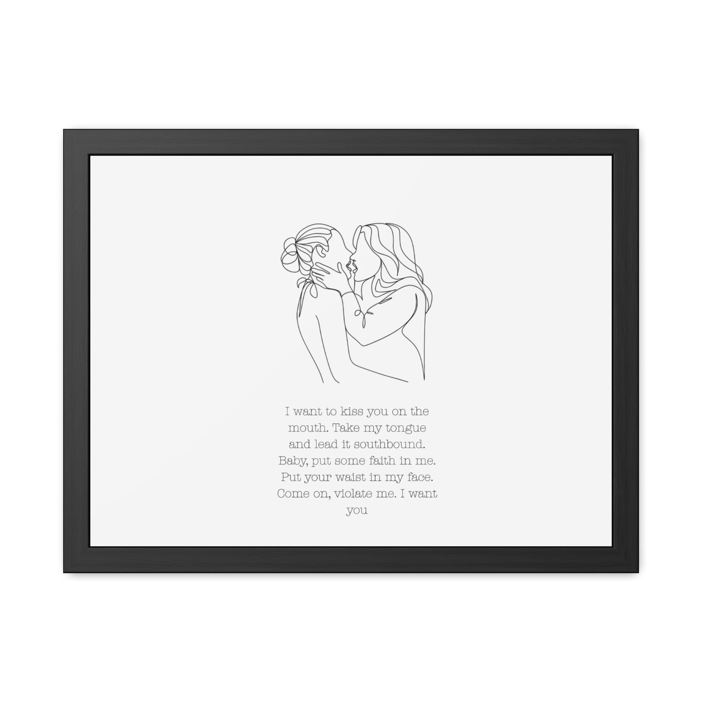 Two Girls Kissing Romantic Framed Poster with Passionate Quote Lesbian