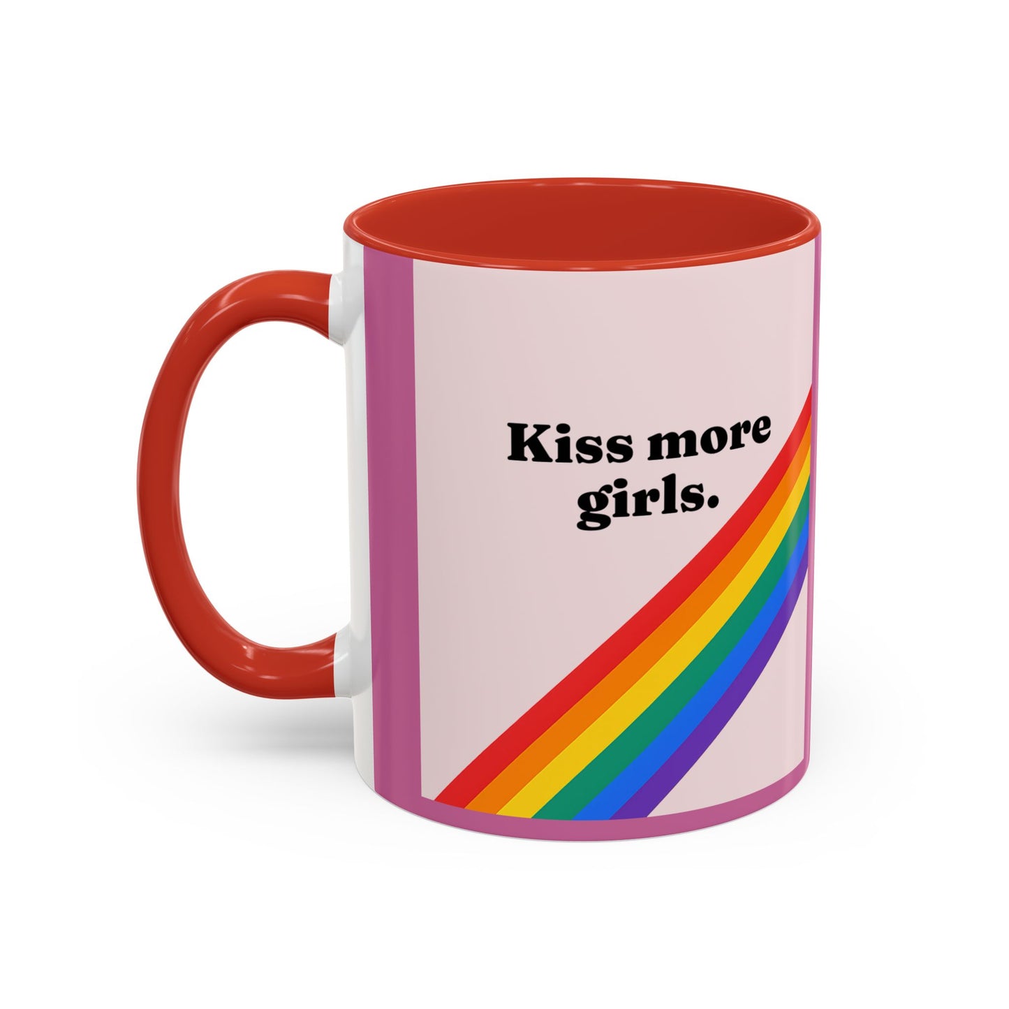 LGBT kiss girls Rainbow & Cherry Accent Coffee Mug - 11oz & 15oz