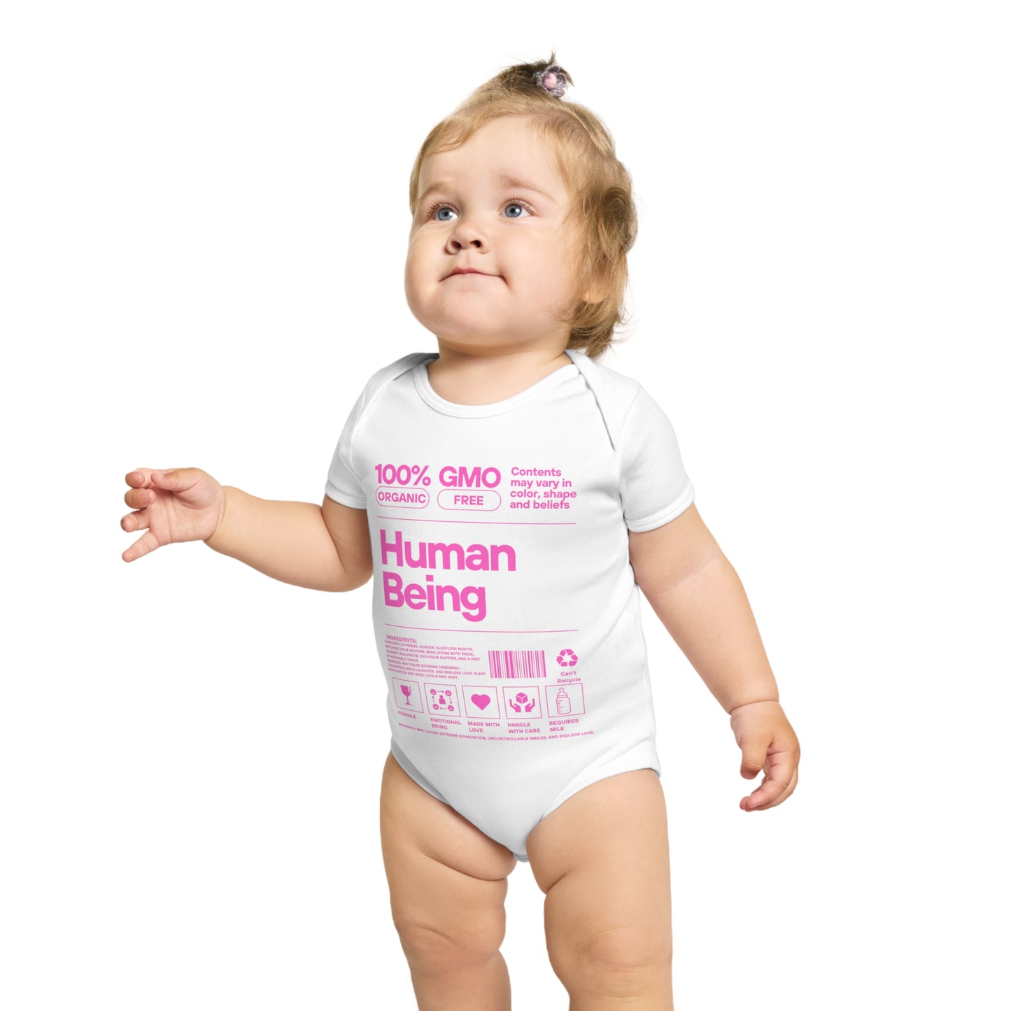 Novelty human being label Short Sleeve Baby Bodysuit
