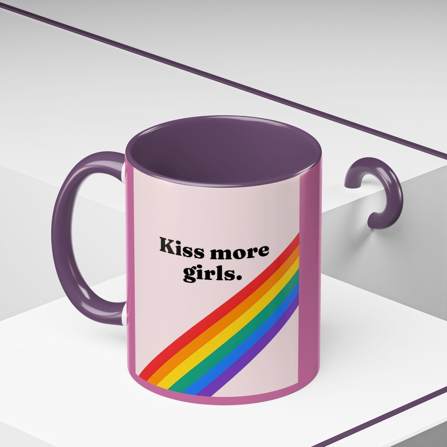 LGBT kiss girls Rainbow & Cherry Accent Coffee Mug - 11oz & 15oz