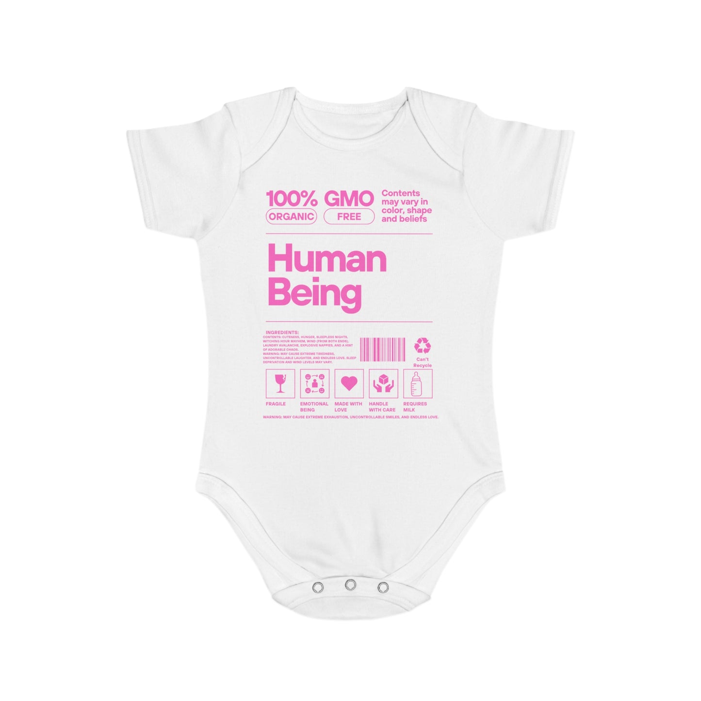 Novelty human being label Short Sleeve Baby Bodysuit