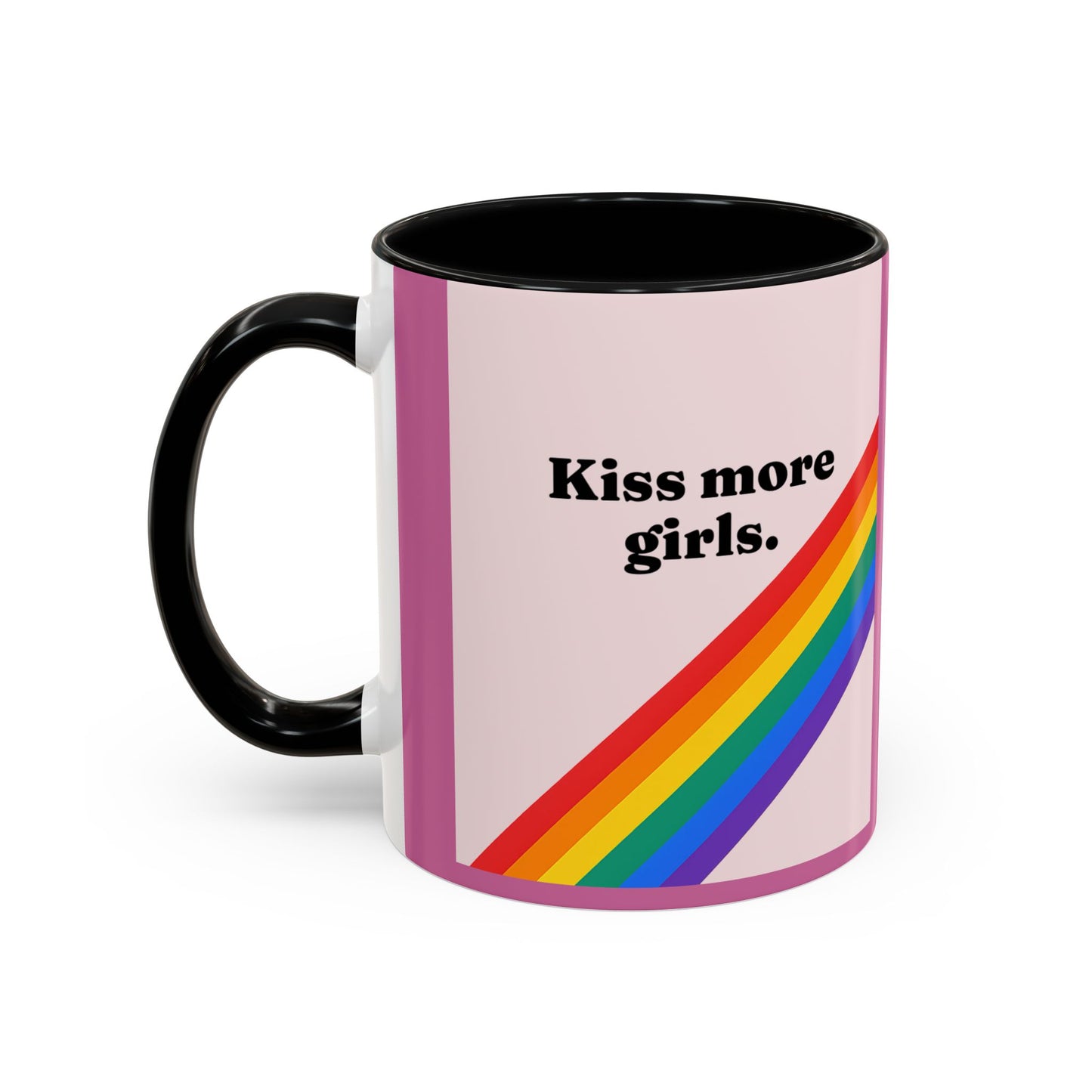 LGBT kiss girls Rainbow & Cherry Accent Coffee Mug - 11oz & 15oz