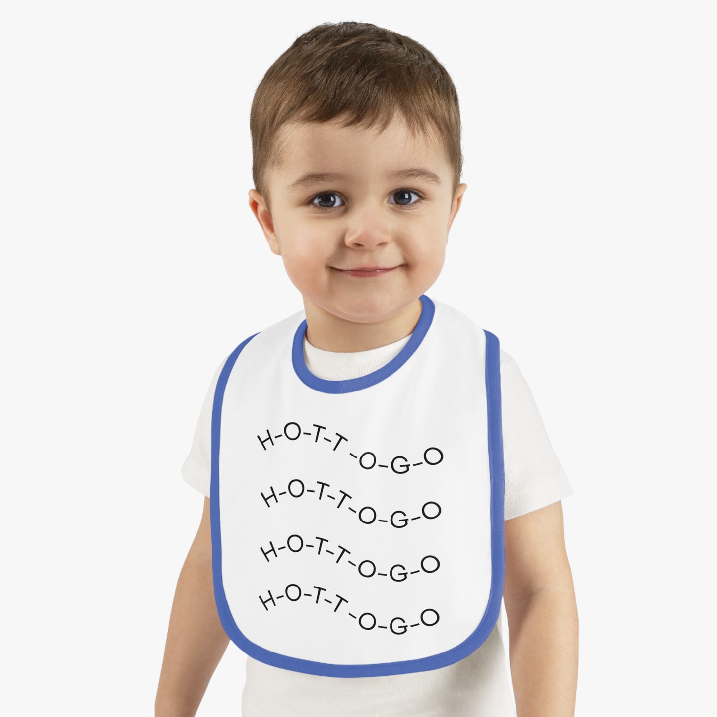 Cute Contrast Trim Baby Bib - Fun 'H-O-T-T-O-G-O' Design for Mealtime