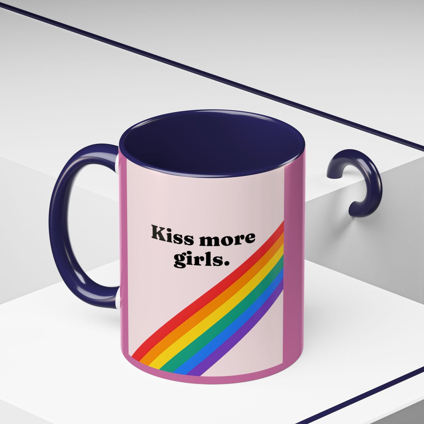 LGBT kiss girls Rainbow & Cherry Accent Coffee Mug - 11oz & 15oz