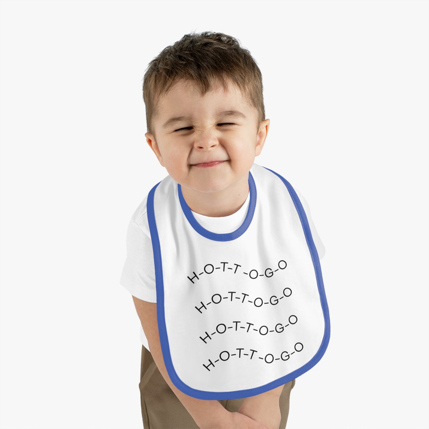 Cute Contrast Trim Baby Bib - Fun 'H-O-T-T-O-G-O' Design for Mealtime