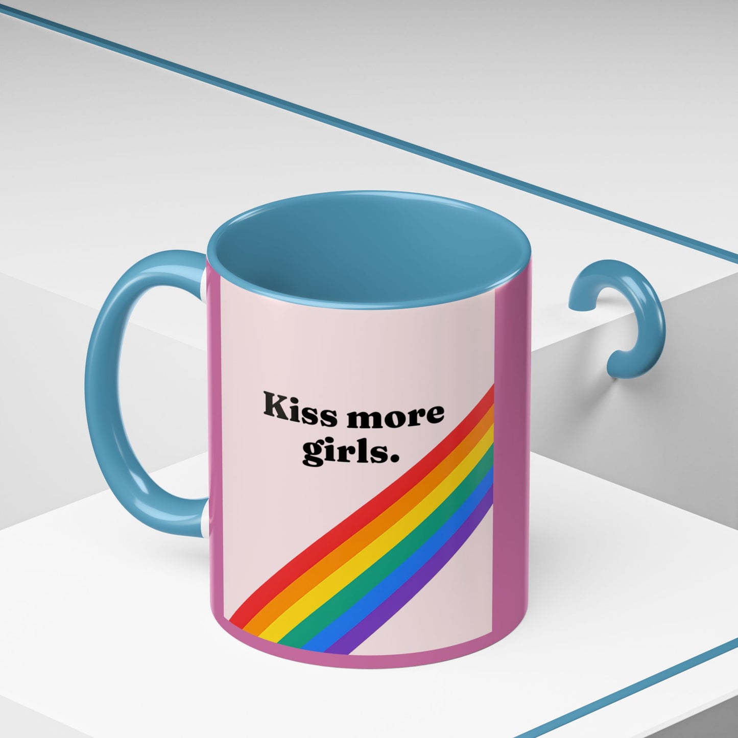 LGBT kiss girls Rainbow & Cherry Accent Coffee Mug - 11oz & 15oz