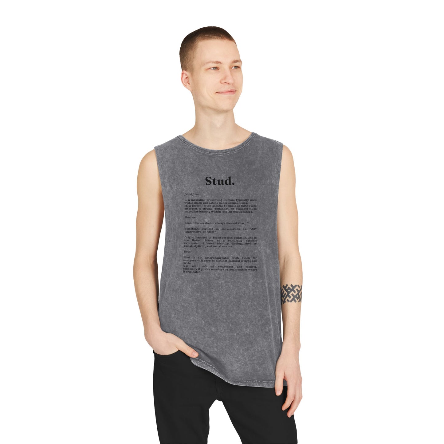 Stud lesbian Tank Top - Casual Cool Vibes with 'Stud.' Text Design