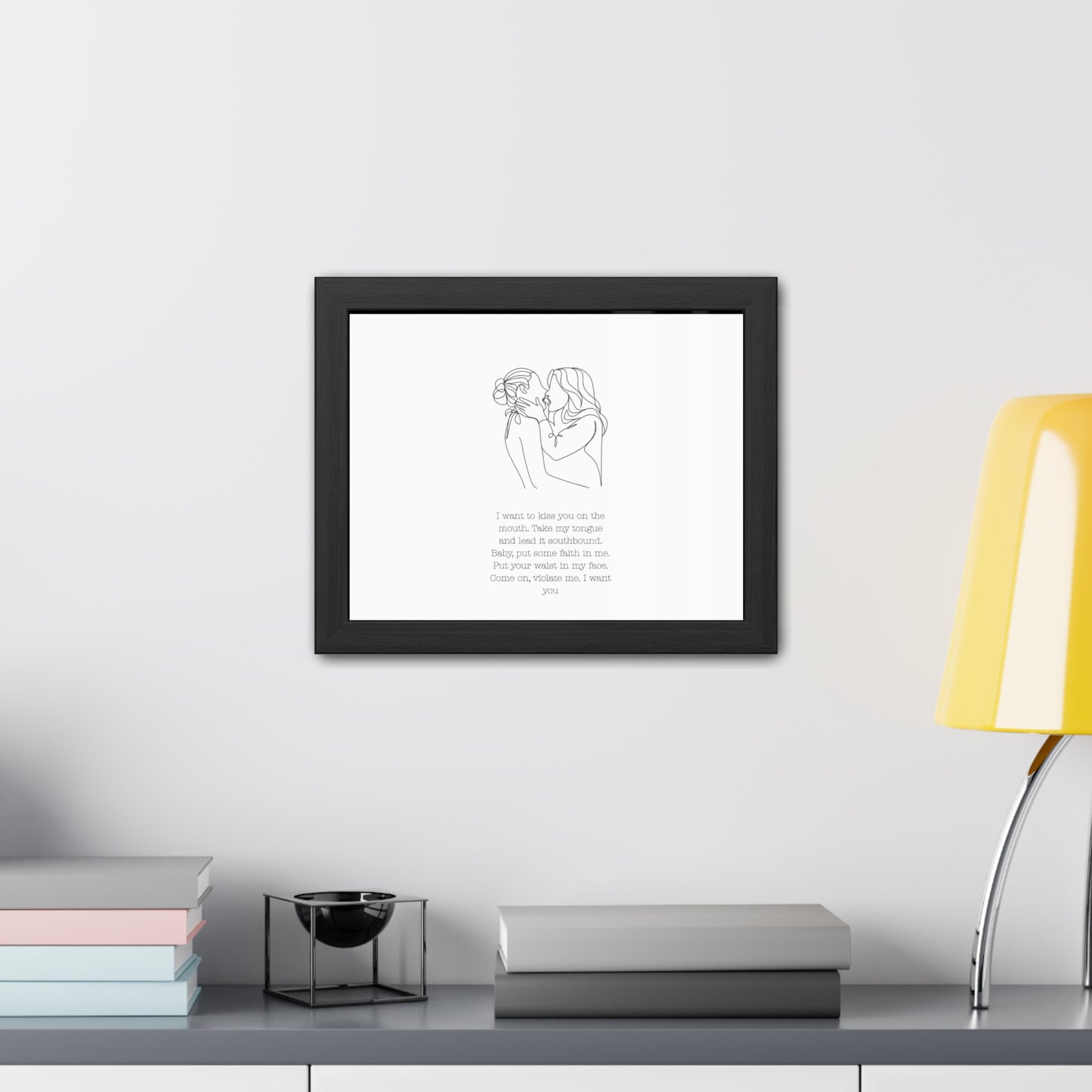 Two Girls Kissing Romantic Framed Poster with Passionate Quote Lesbian