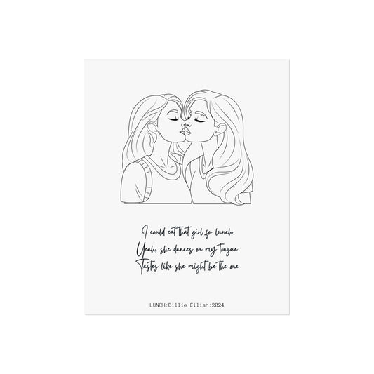 LUNCH Lesbian kiss art lyric Playful Fine Art Poster - Cheeky Kiss Design