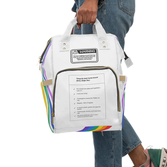 Stylish Multifunctional Diaper Backpack with Fun Warning Design