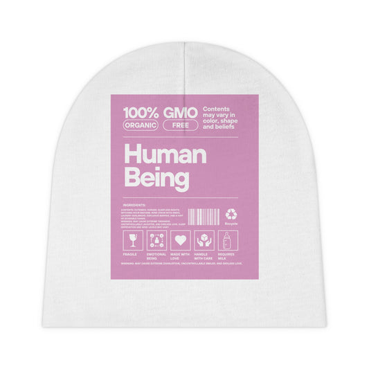 Organic Baby Beanie - 'Human Being label' Print - Perfect Gift for New Parents